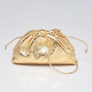 Bottega Veneta Gold Wrinkled Leather Mini Pouch Clutch Bag